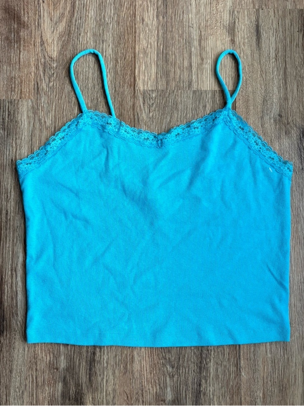 NEW Abound Cropped Lace Trim Tank Top Women’s L Turquoise Blue Summer Beach Boho